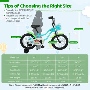 18 Inch Kids Bike with Training Wheels and Basket Green Color