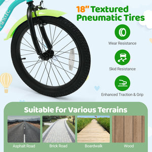 18 Inch Kids Bike with Training Wheels and Basket Green Color