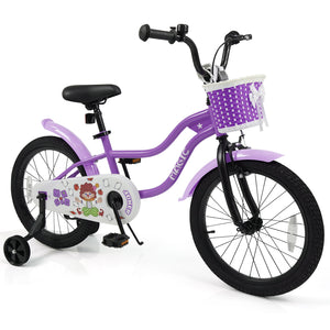 18 Inch Kids Bike with Training Wheels for Aged 3-8 Years Old - Magic Purple