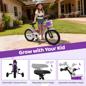 18 Inch Kids Bike with Training Wheels for Aged 3-8 Years Old - Magic Purple