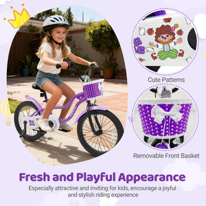 18 Inch Kids Bike with Training Wheels for Aged 3-8 Years Old - Magic Purple
