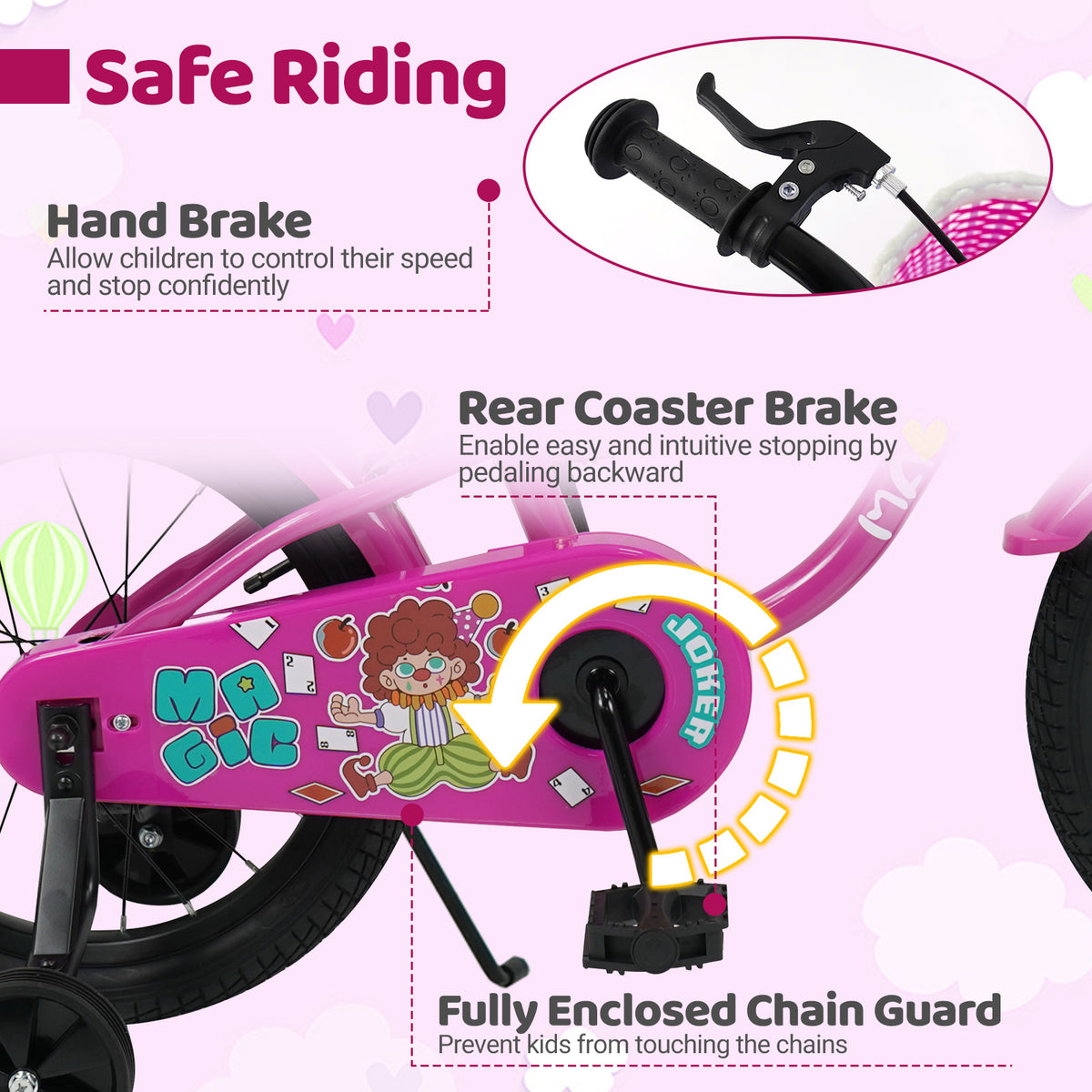 18 Inch Kids Bike with Training Wheels for Aged 3-8 Years Old - Magic Rose