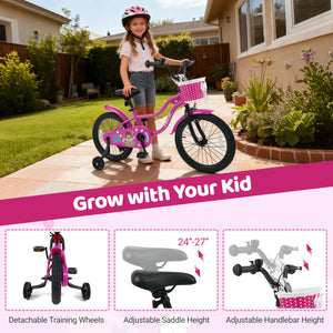 18 Inch Kids Bike with Training Wheels for Aged 3-8 Years Old - Magic Rose
