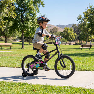 18 Inch Kids Bike with Training Wheels for Ages 4-8 Years Old Black- Street Art Time
