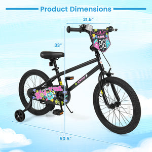 18 Inch Kids Bike with Training Wheels for Ages 4-8 Years Old Black- Street Art Time
