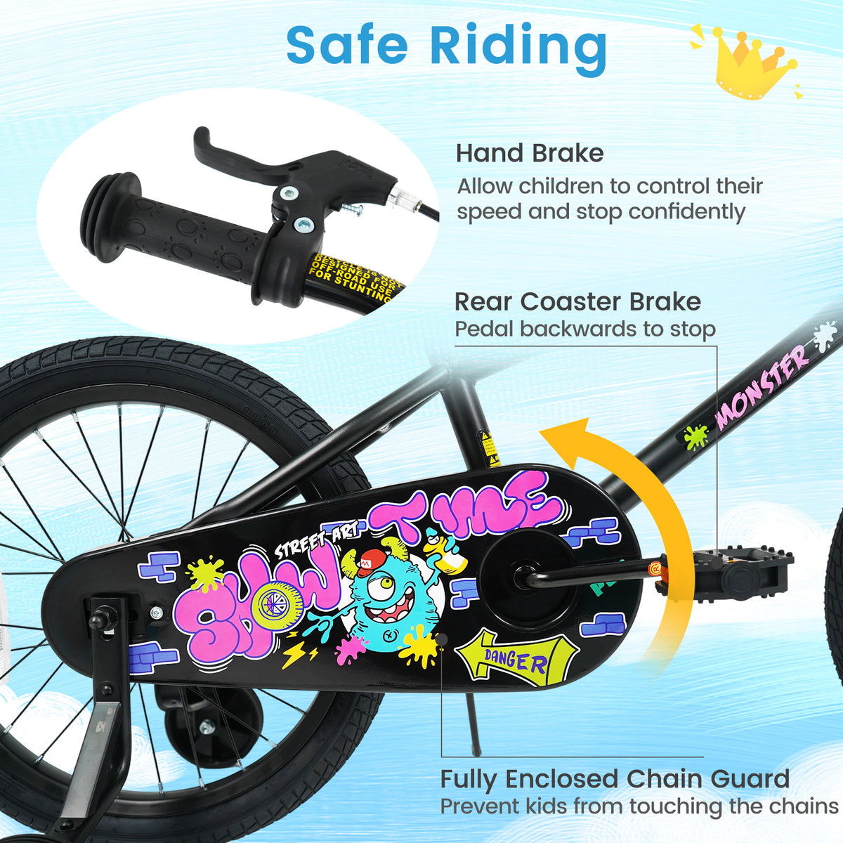 18 Inch Kids Bike with Training Wheels for Ages 4-8 Years Old Black- Street Art Time