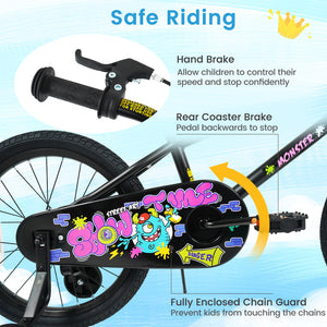 18 Inch Kids Bike with Training Wheels for Ages 4-8 Years Old Black- Street Art Time