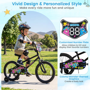 18 Inch Kids Bike with Training Wheels for Ages 4-8 Years Old Black- Street Art Time