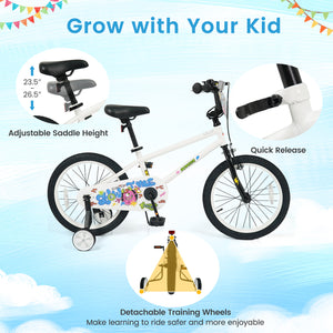 18 Inch Kids Bike with Training Wheels for Ages 4-8 Years Old White- Street Art Time