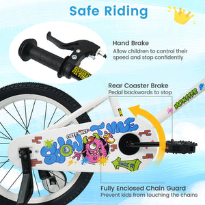 18 Inch Kids Bike with Training Wheels for Ages 4-8 Years Old White- Street Art Time