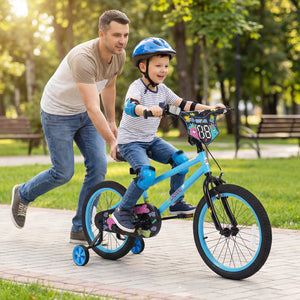 18 Inch Kids Bike with Training Wheels for Ages 4-8 Years Old Blue- Street Art Time