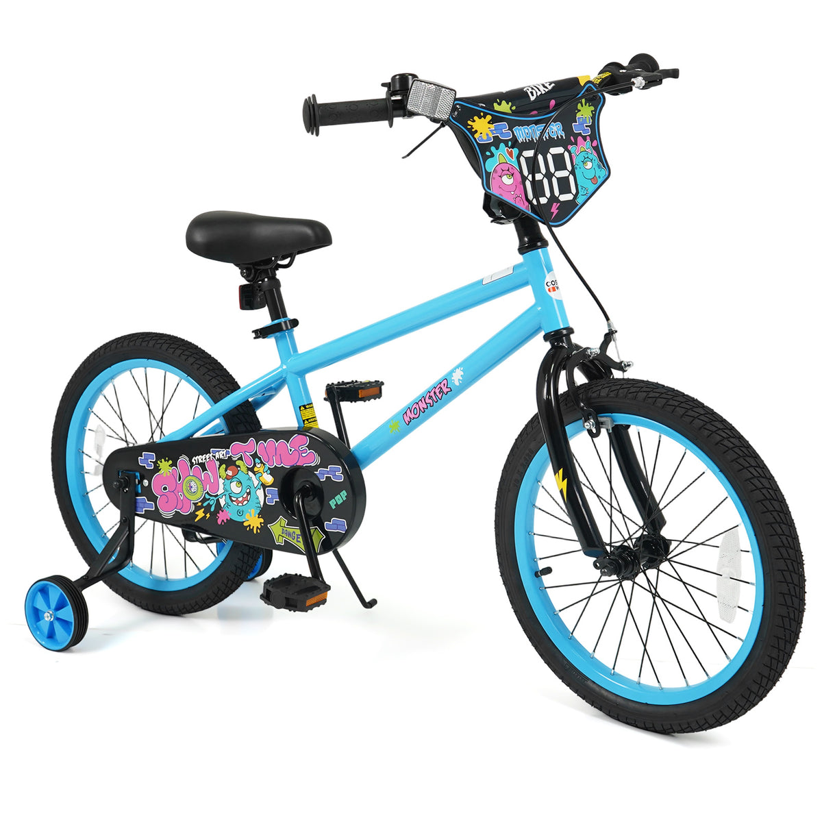 18 Inch Kids Bike with Training Wheels for Ages 4-8 Years Old Blue- Street Art Time
