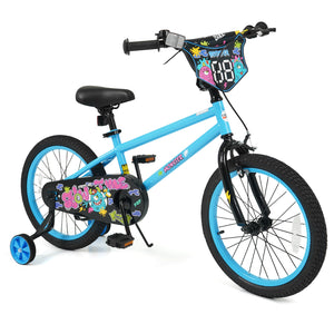 18 Inch Kids Bike with Training Wheels for Ages 4-8 Years Old Blue- Street Art Time