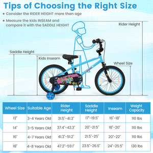 18 Inch Kids Bike with Training Wheels for Ages 4-8 Years Old Blue- Street Art Time