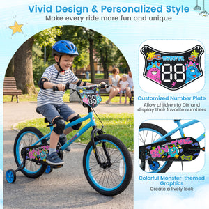 18 Inch Kids Bike with Training Wheels for Ages 4-8 Years Old Blue- Street Art Time