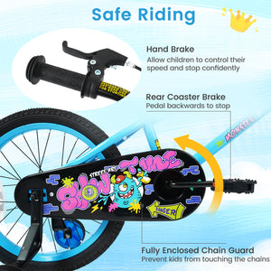 18 Inch Kids Bike with Training Wheels for Ages 4-8 Years Old Blue- Street Art Time