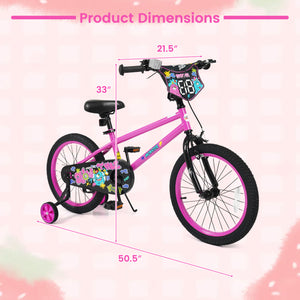 18 Inch Kids Bike with Training Wheels for Ages 4-8 Years Old Pink- Street Art Time