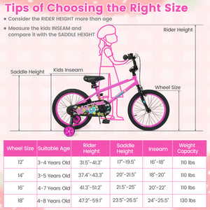 18 Inch Kids Bike with Training Wheels for Ages 4-8 Years Old Pink- Street Art Time