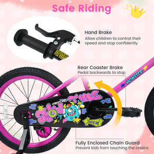 18 Inch Kids Bike with Training Wheels for Ages 4-8 Years Old Pink- Street Art Time