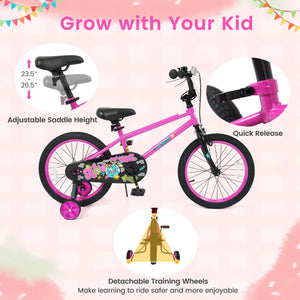 18 Inch Kids Bike with Training Wheels for Ages 4-8 Years Old Pink- Street Art Time