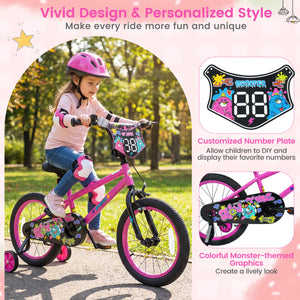 18 Inch Kids Bike with Training Wheels for Ages 4-8 Years Old Pink- Street Art Time