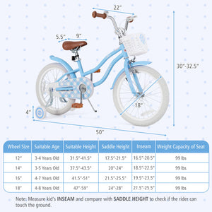 18 Inch Kids Bike with Adjustable Handlebar and Seat for 4-8 Year Old