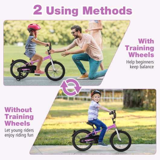 Kids Bike 16-Inch Children Training Bicycle with 2 Brake for 4-7 Years Old