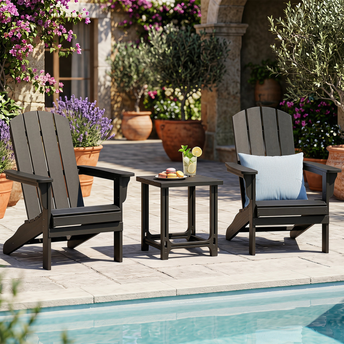 18 Inch Outdoor Adirondack Side Table with Slatted Surface-Black