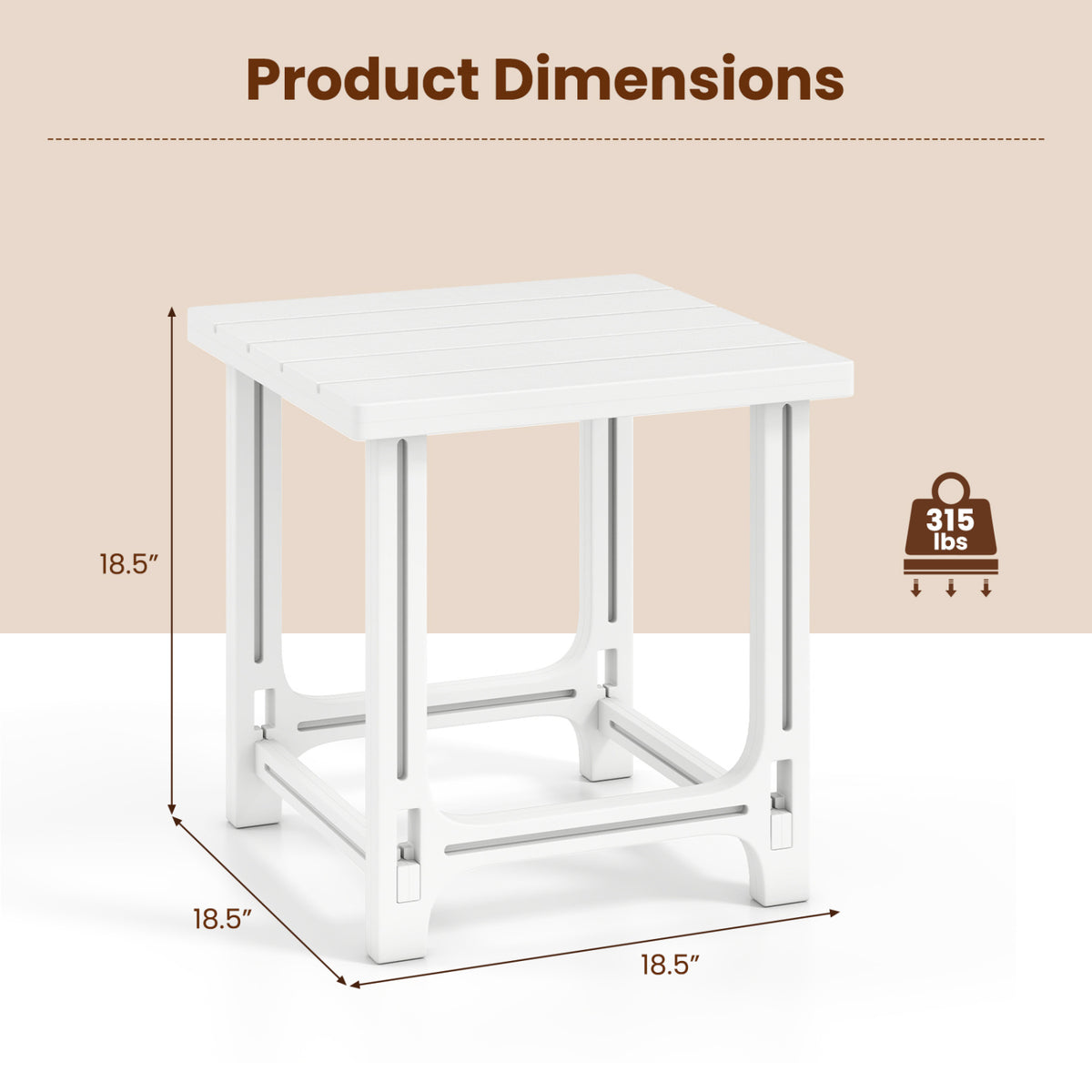 18 Inch Outdoor Adirondack Side Table with Slatted Surface-White