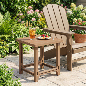 18 Inch Outdoor Adirondack Side Table with Slatted Surface-Brown
