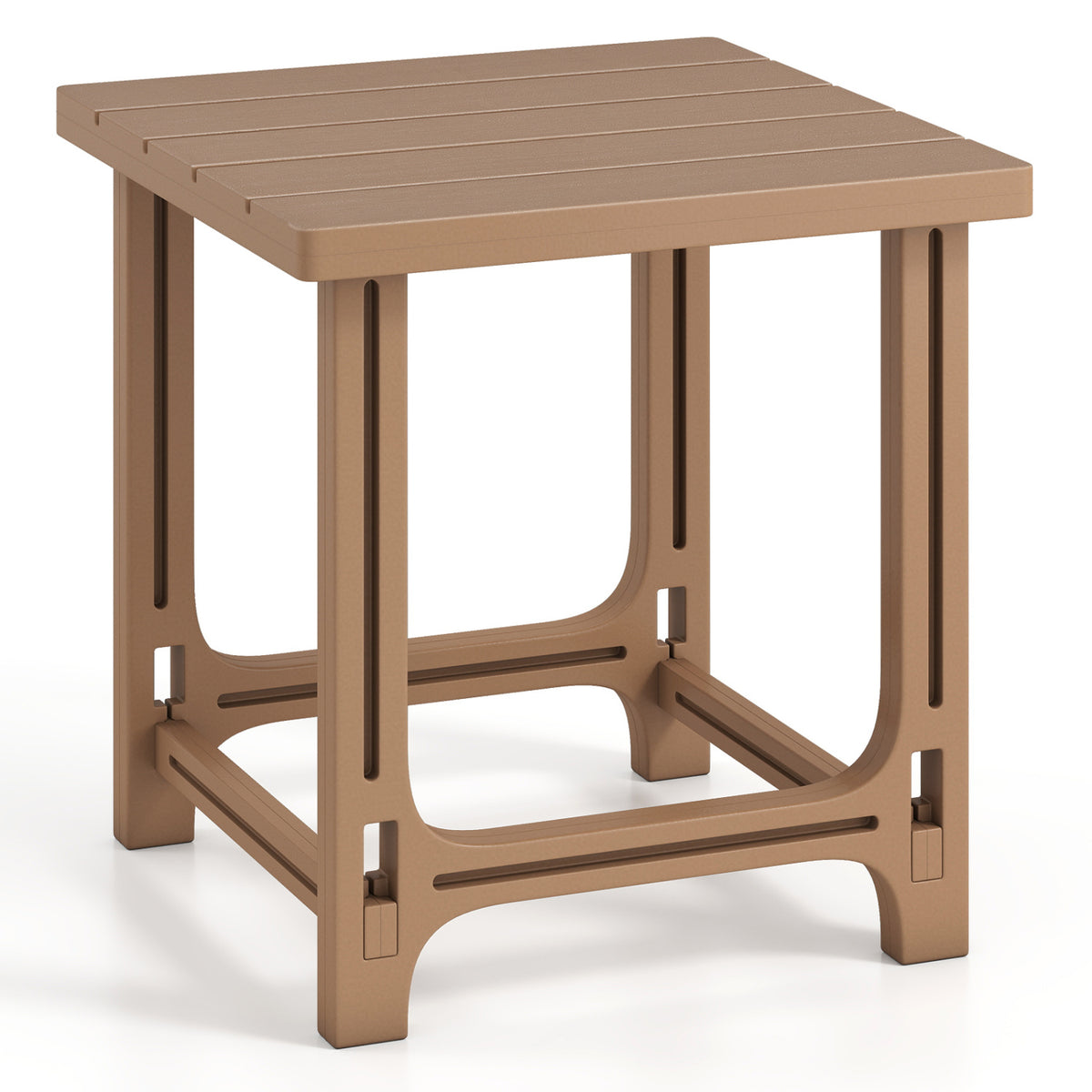 18 Inch Outdoor Adirondack Side Table with Slatted Surface-Brown