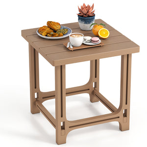 18 Inch Outdoor Adirondack Side Table with Slatted Surface-Brown