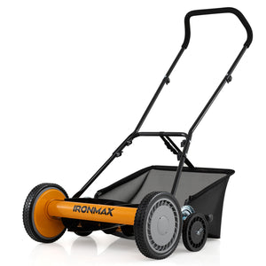 18 Inch Push Reel Lawn Mower 4-Position Adjustable with Removable Grass Catcher-Orange