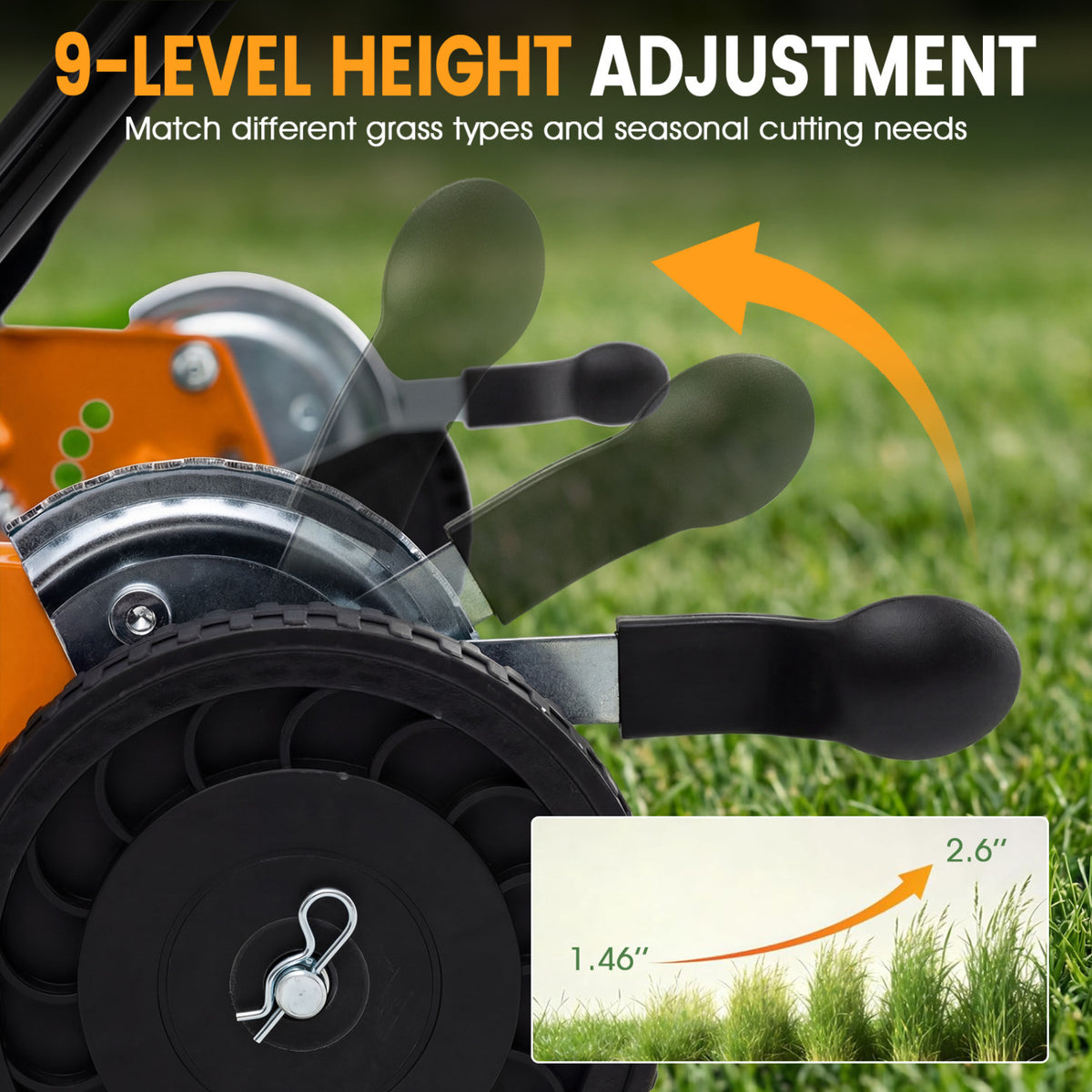 18 Inch Push Reel Lawn Mower 4-Position Adjustable with Removable Grass Catcher-Orange