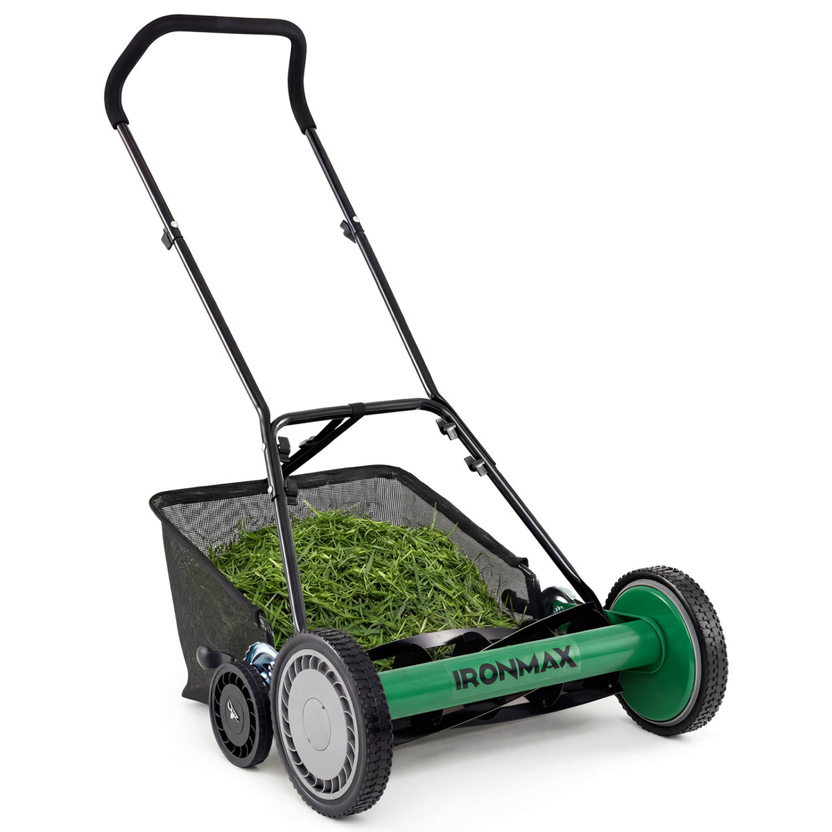 18 Inch Push Reel Lawn Mower 4-Position Adjustable with Removable Grass Catcher-Green