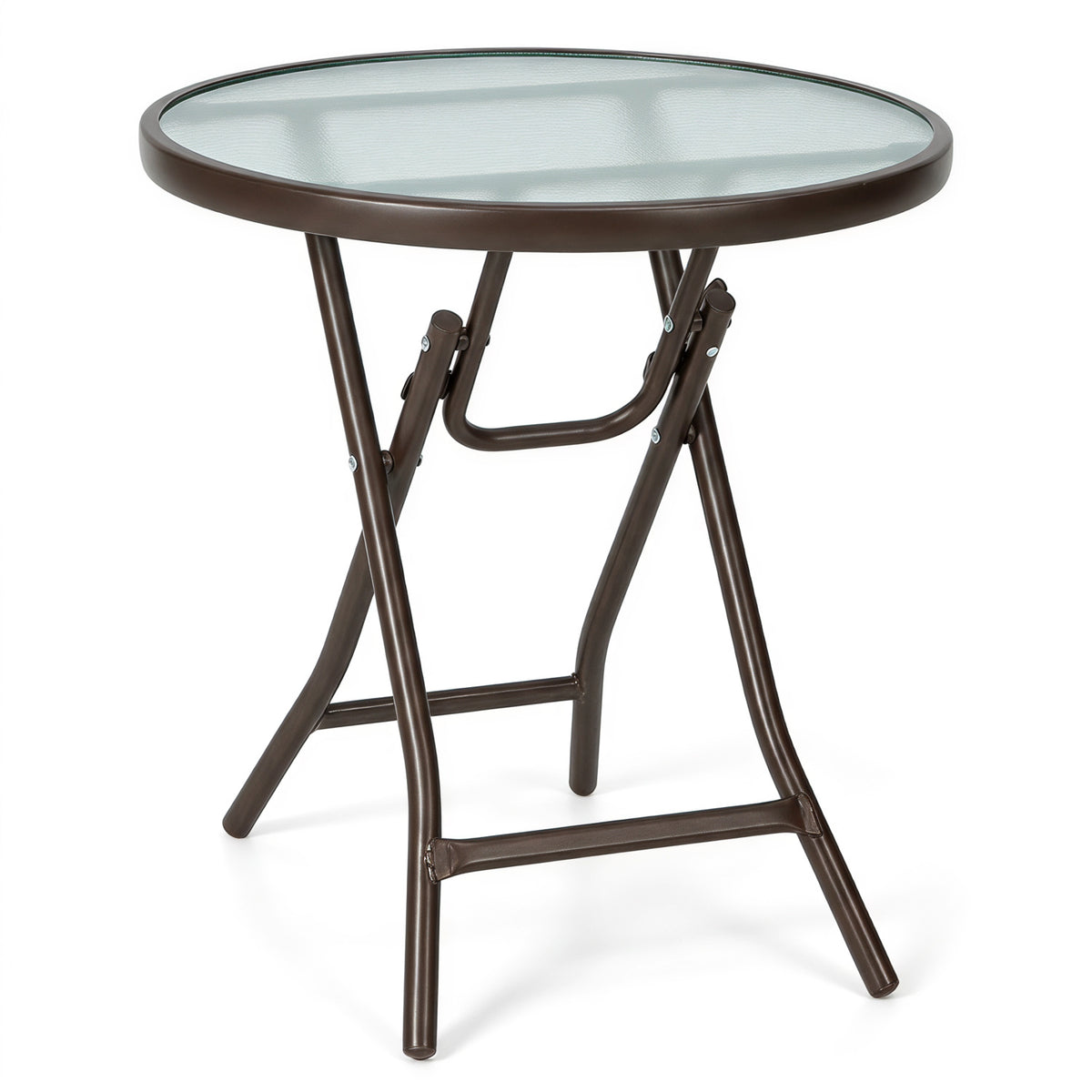 18 Inch Round Patio Side Table with Tempered Glass Top-Brown