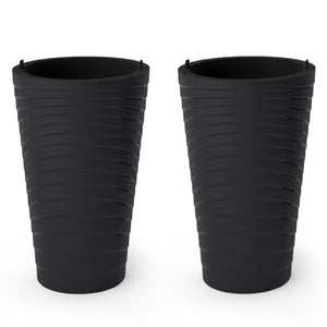 18 Inch Tall Flower Pot Set of 2 with Insert Bucket and Handle Design-Black