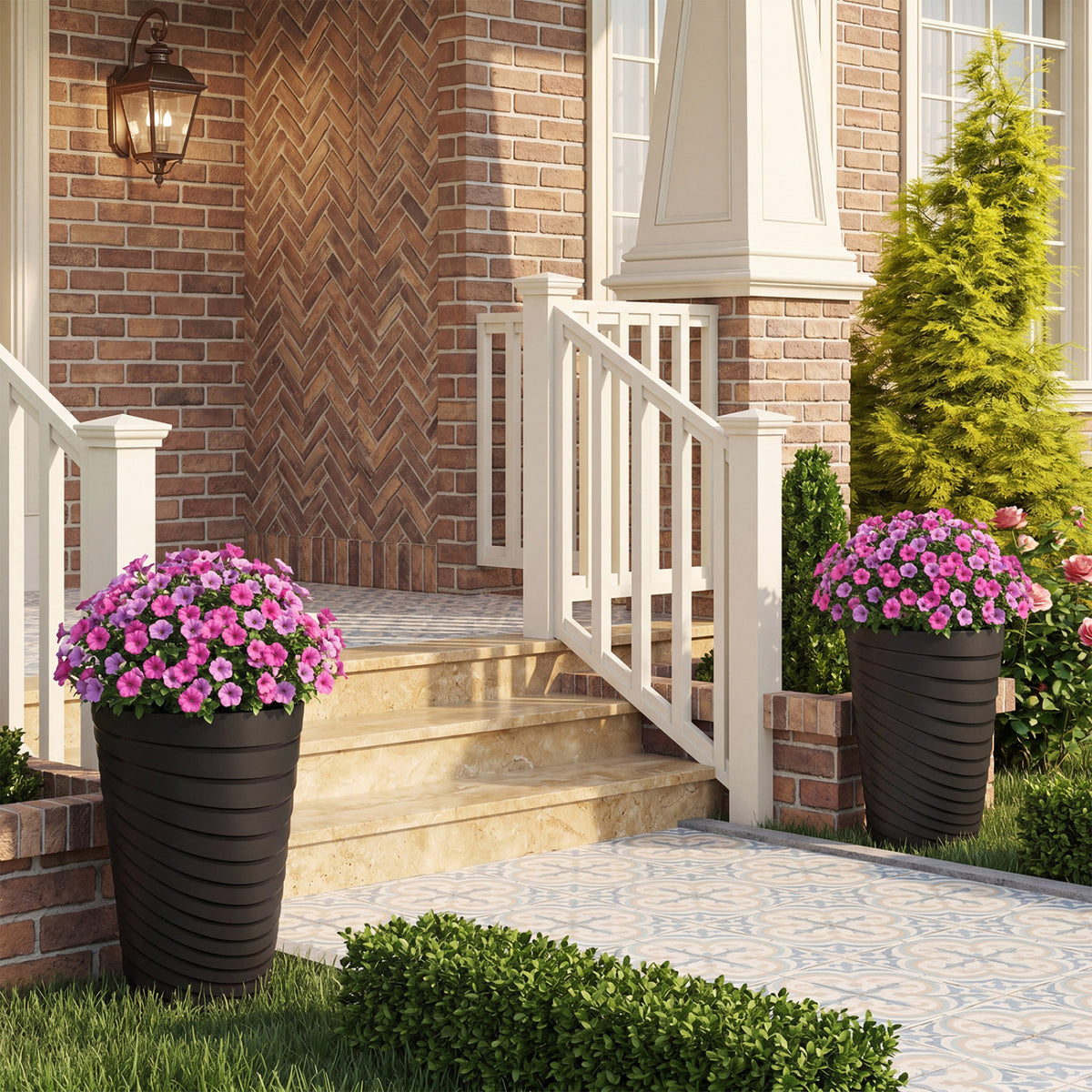 18 Inch Tall Flower Pot Set of 2 with Insert Bucket and Handle Design-Black