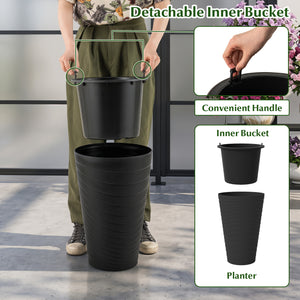 18 Inch Tall Flower Pot Set of 2 with Insert Bucket and Handle Design-Black