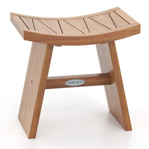 18 Inch Teak Wood Shower Bench with Curved Seat for Bathroom