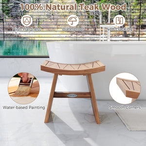 18 Inch Teak Wood Shower Bench with Curved Seat for Bathroom