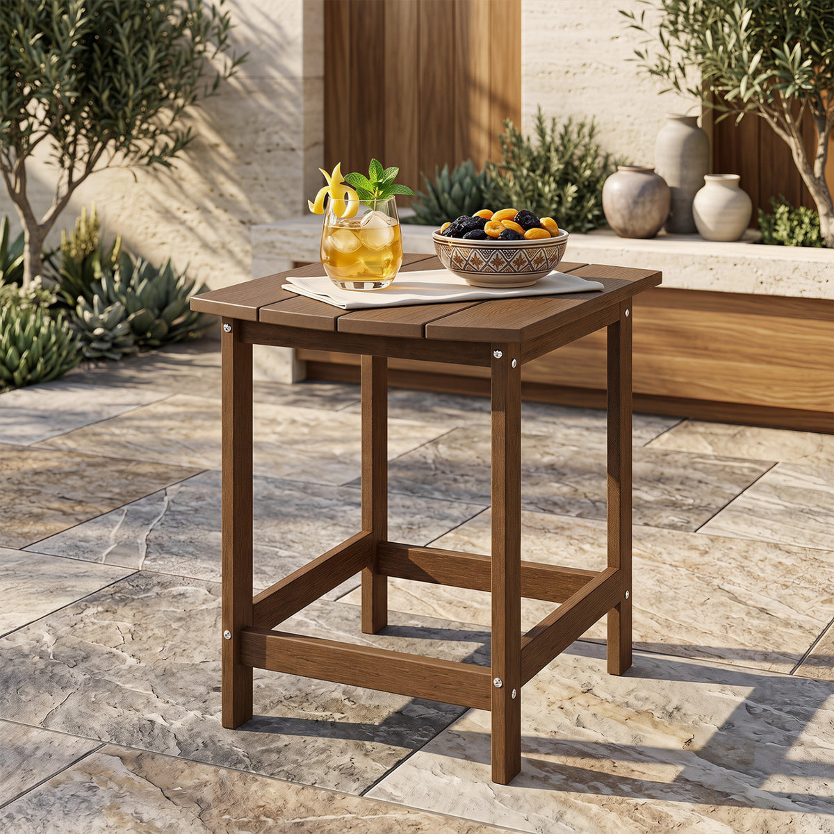 18 Inch Weather Resistant Side Table for Garden Yard Patio-Coffee