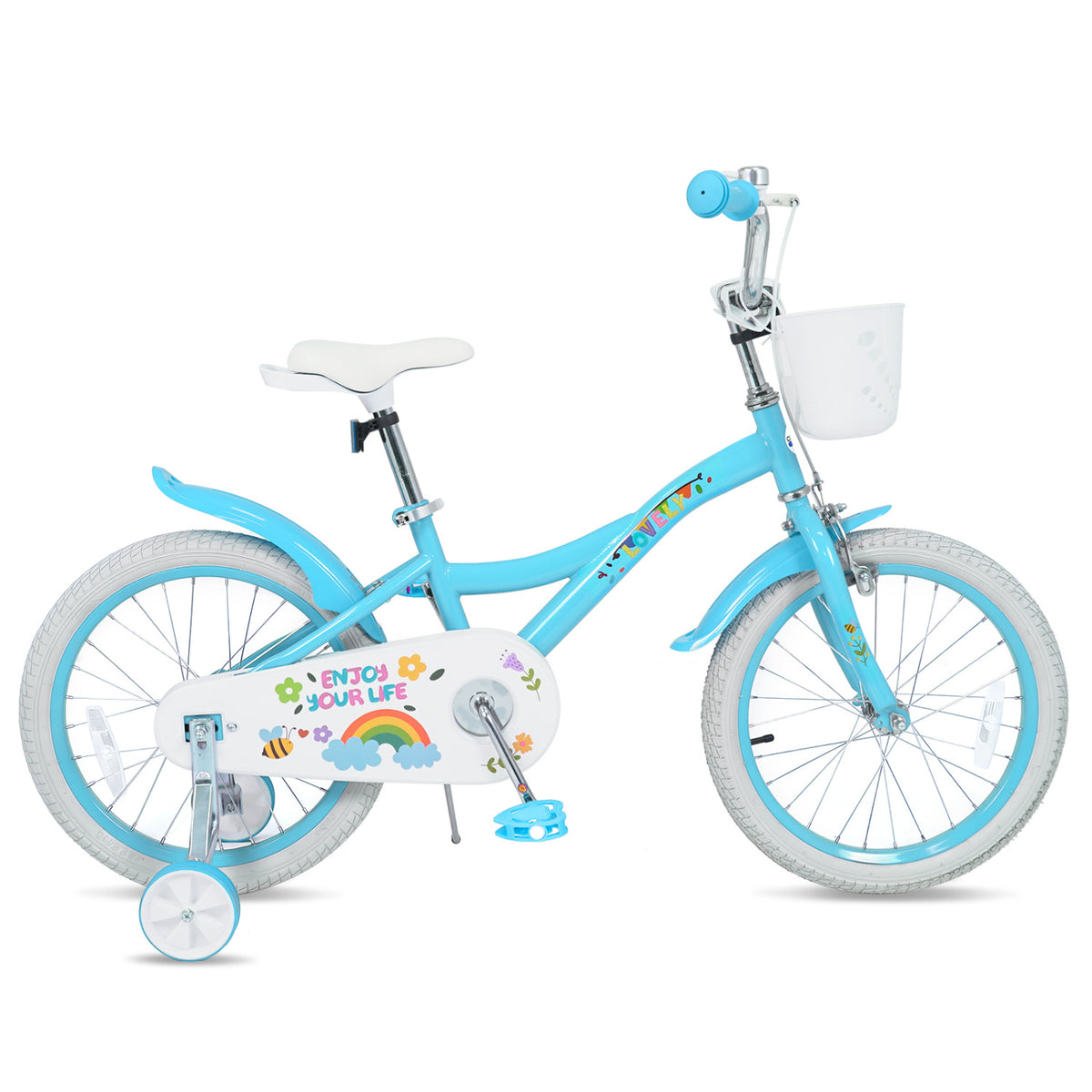 18 Inches Girls Bike for 4-8 Years Old with Basket - Spring Party Blue