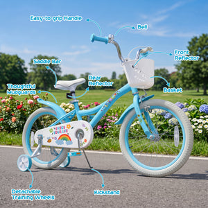 18 Inches Girls Bike for 4-8 Years Old with Basket - Spring Party Blue