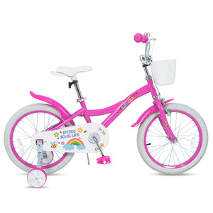 18 Inches Girls Bike for 4-8 Years Old with Basket - Spring Party  Pink