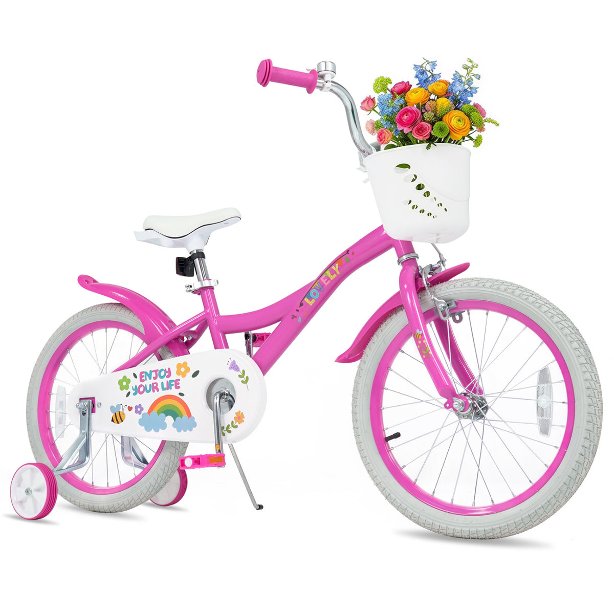 18 Inches Girls Bike for 4-8 Years Old with Basket - Spring Party  Pink