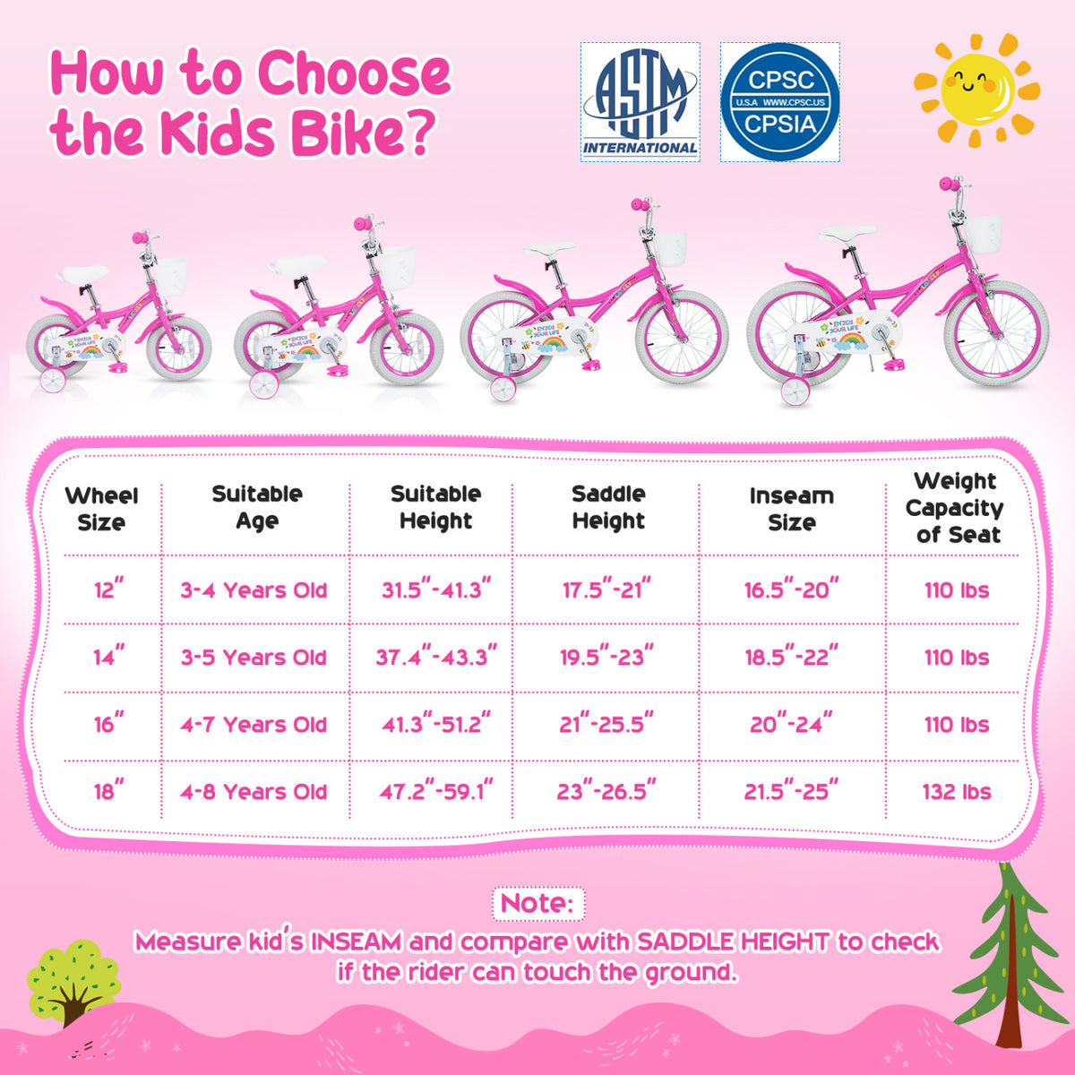 18 Inches Girls Bike for 4-8 Years Old with Basket - Spring Party  Pink