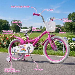 18 Inches Girls Bike for 4-8 Years Old with Basket - Spring Party  Pink