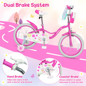 18 Inches Girls Bike with Front Bag and Streamers for 4-8 Years Pink