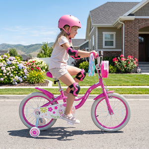 18 Inches Girls Bike with Front Bag and Streamers for 4-8 Years Pink